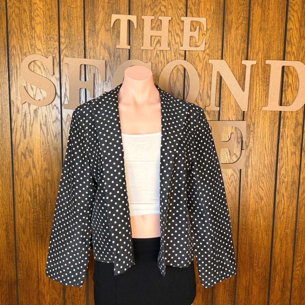 Silkland Blazer Women M Black Polka Dot Pure Silk Retro Preppy Indie Twee Y2K